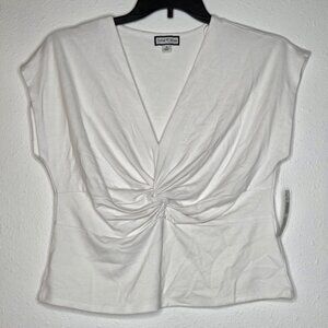 NWT Sam & Jess Women's Solid-Color Twist-Front V-Neck Top - White
